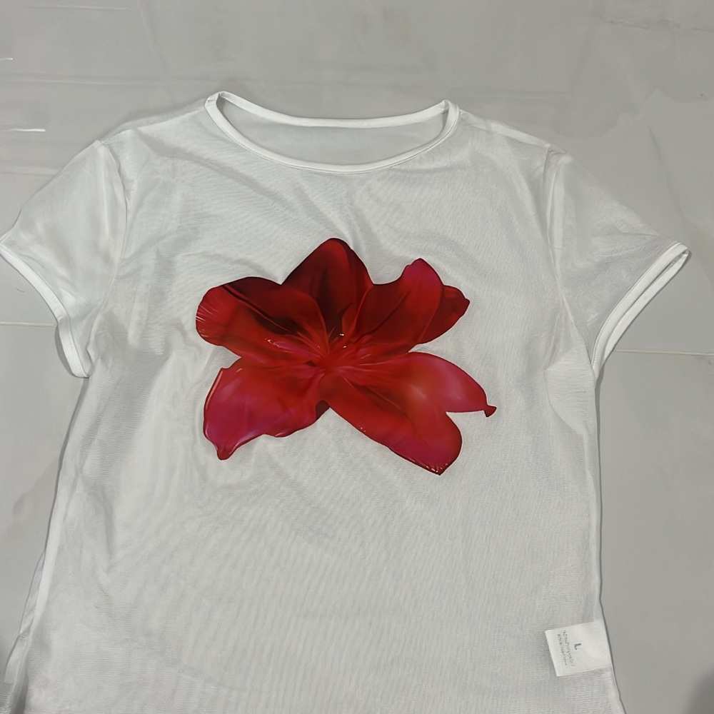 SHEIN White Red Graphic Short Sleeve Tee